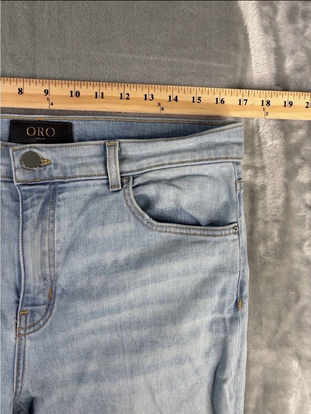 Oro Los Angeles Mens Jeans Sz 34x30 Distressed Ripped LightBlue Wash Broken Loop - Picture 6 of 11
